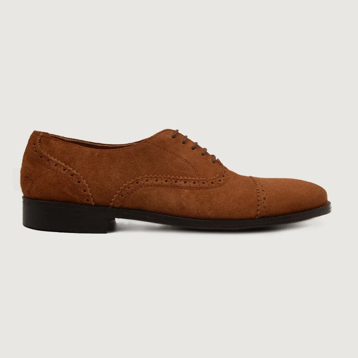 Greyson Brogues Oxford Brown Suede Leather Shoes - men's shoes in brown suede leather, view 2