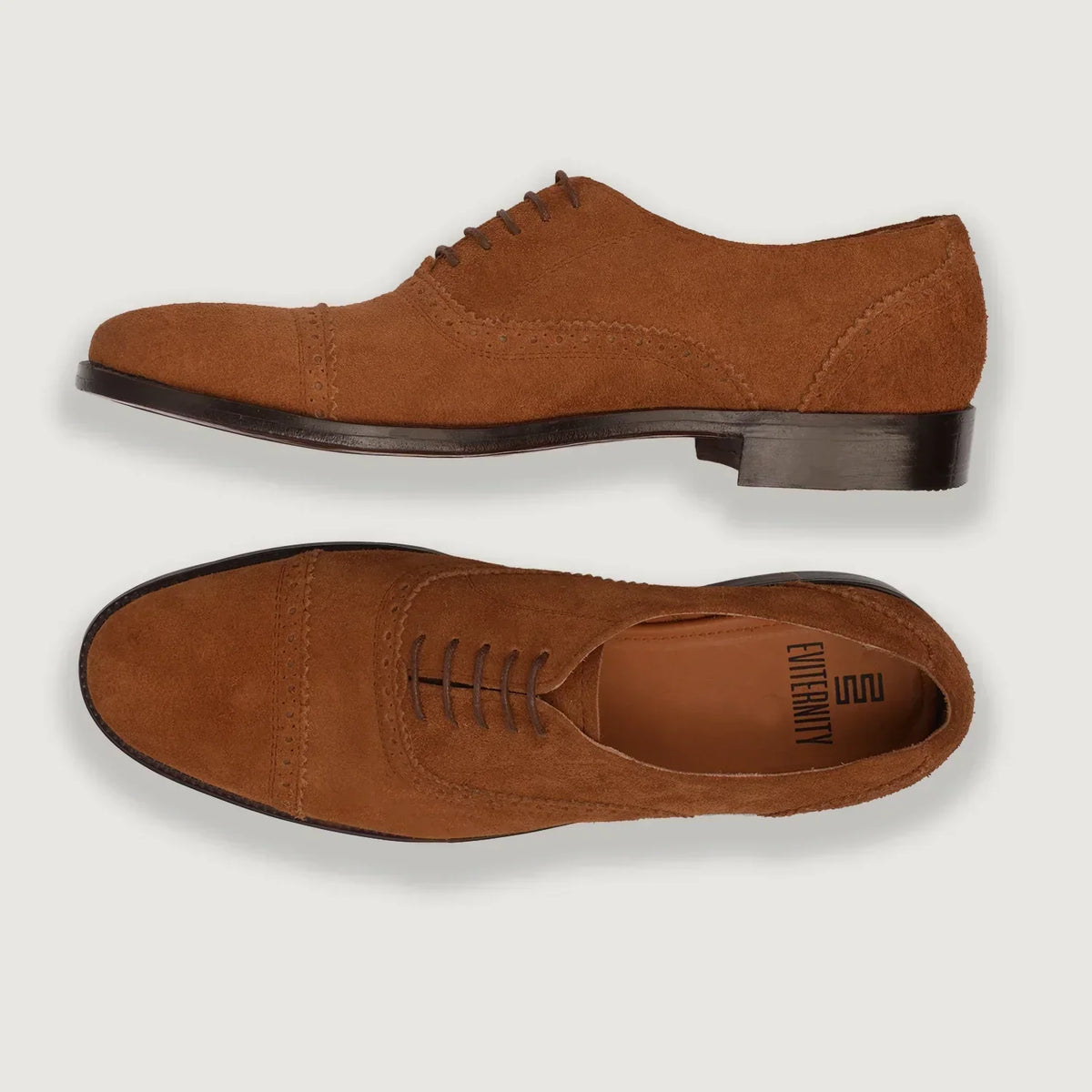Greyson Brogues Oxford Brown Suede Leather Shoes - men's shoes in brown suede leather, view 3