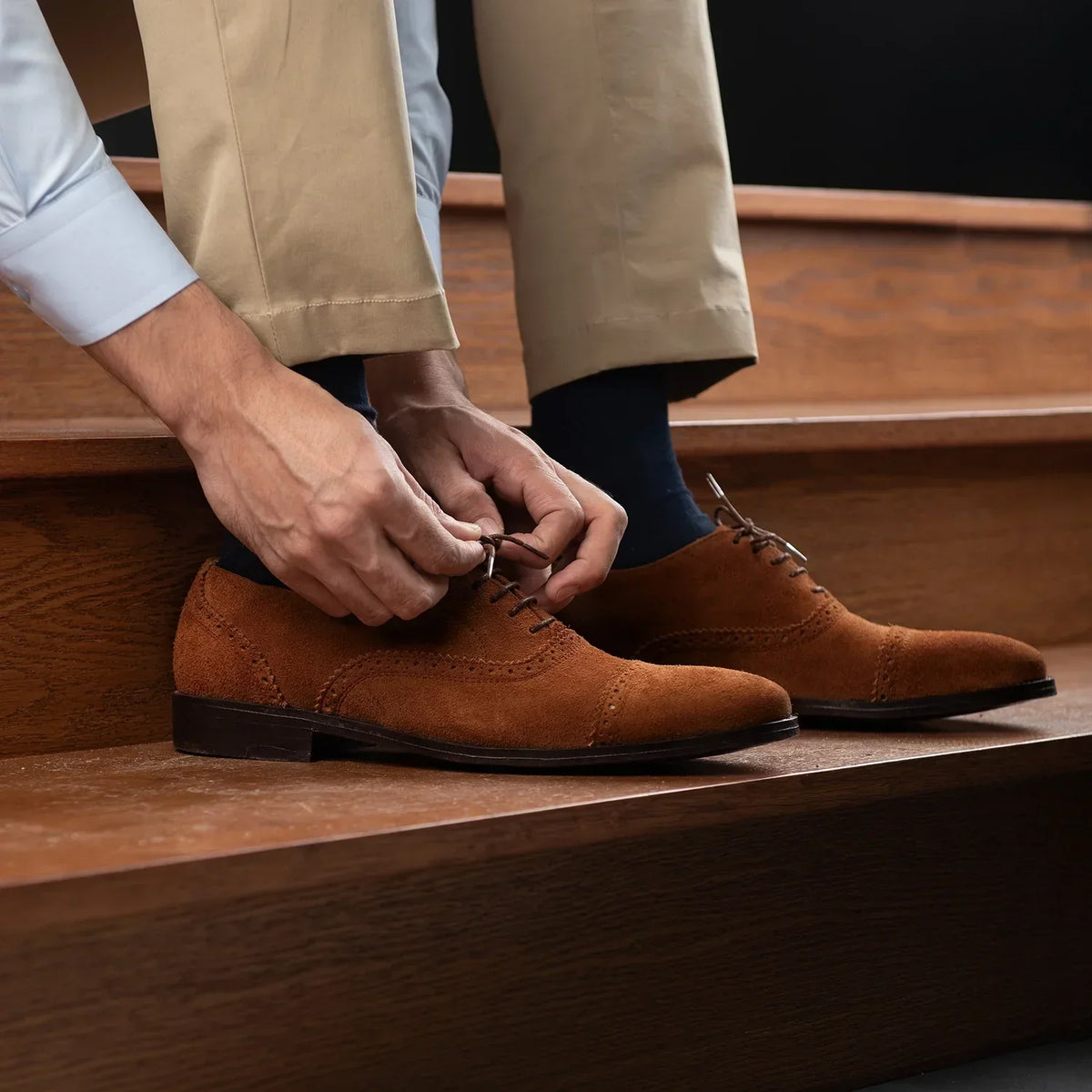 Greyson Brogues Oxford Brown Suede Leather Shoes - men's shoes in brown suede leather, view 9