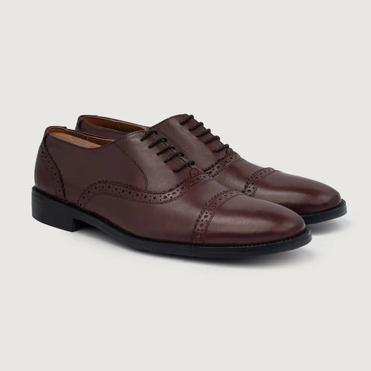 Greyson Brogues Oxford Maroon Leather Shoes - men's shoes in maroon genuine leather, view 1