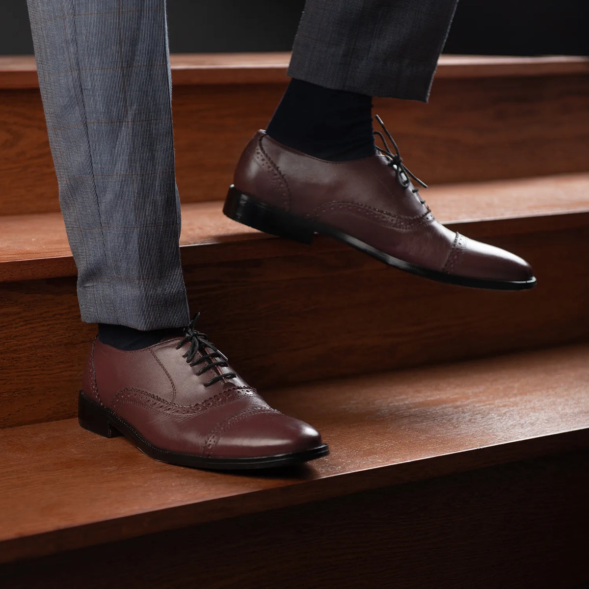 Greyson Brogues Oxford Maroon Leather Shoes - men's shoes in maroon genuine leather, view 9
