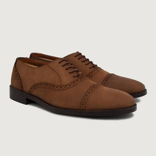 Greyson Brogues Oxford Oil Pull-up Brown Leather Shoes - men's shoes in brown pull-up leather, view 1
