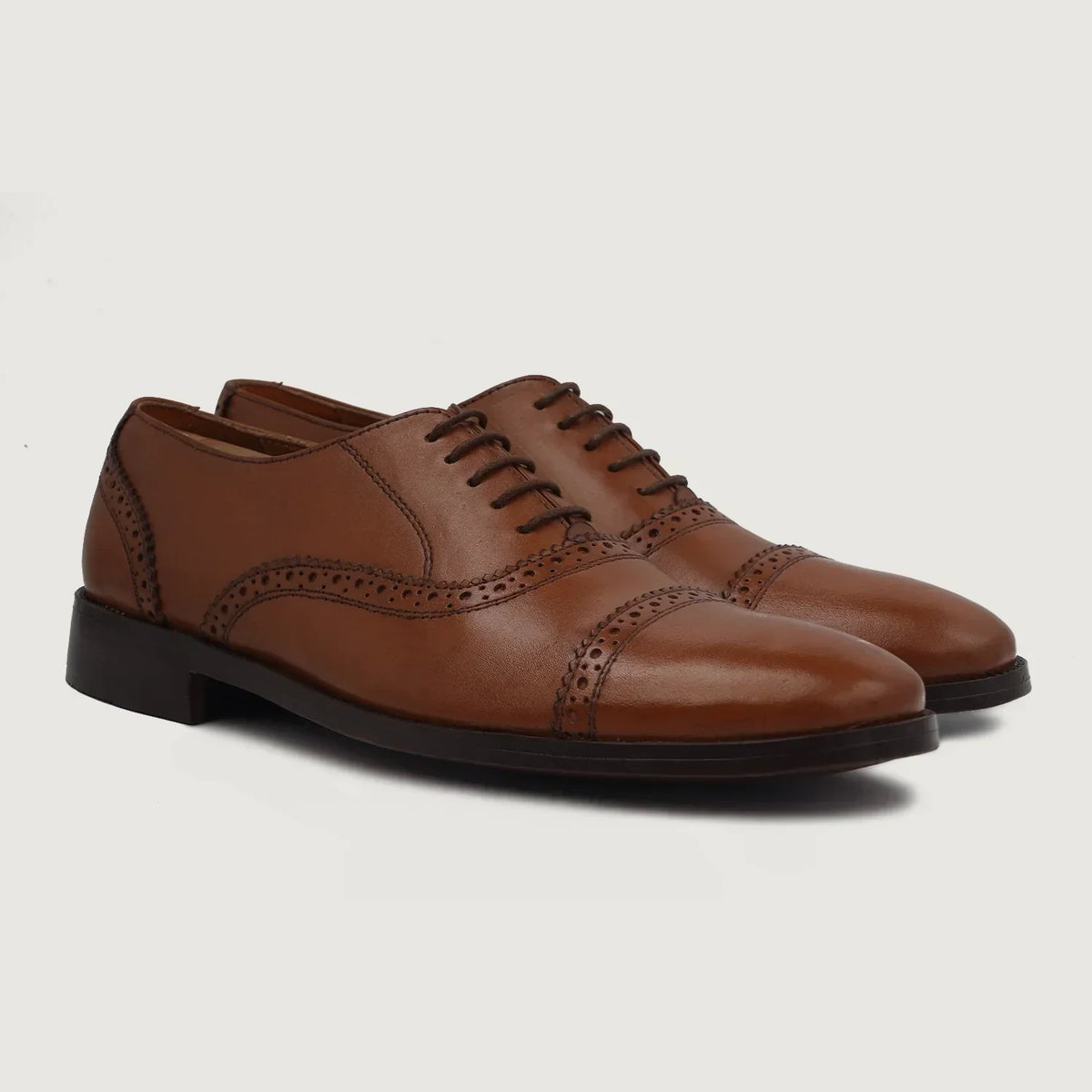 Greyson Brogues Oxford Tan Leather Shoes - men's shoes in tan genuine leather, view 1