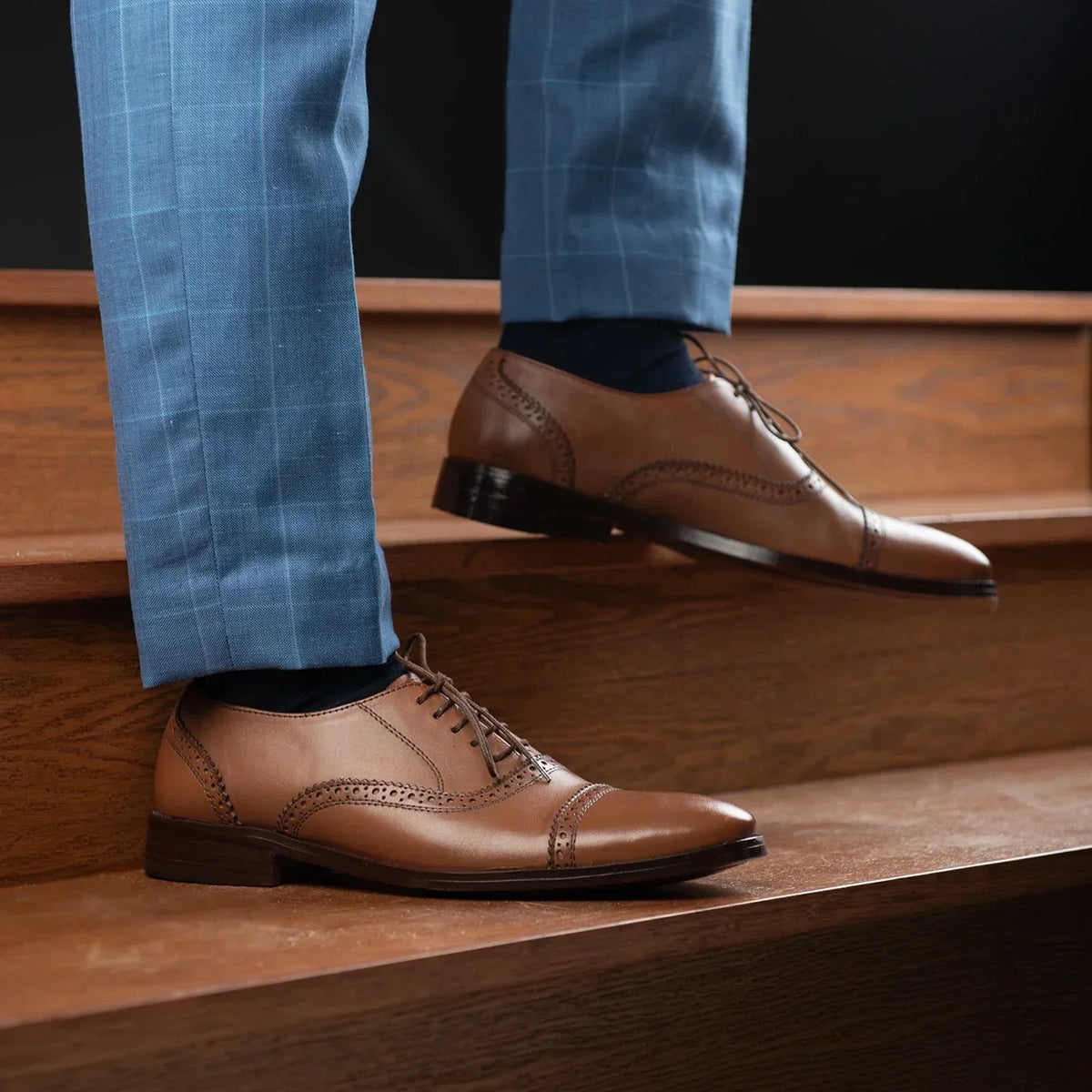 Greyson Brogues Oxford Tan Leather Shoes - men's shoes in tan genuine leather, view 10