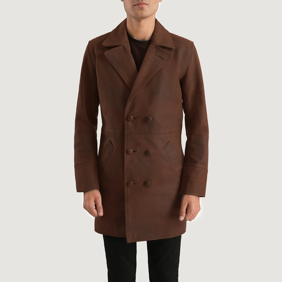 Half Life Brown Leather Coat - men's coat in brown cowhide leather, view 1