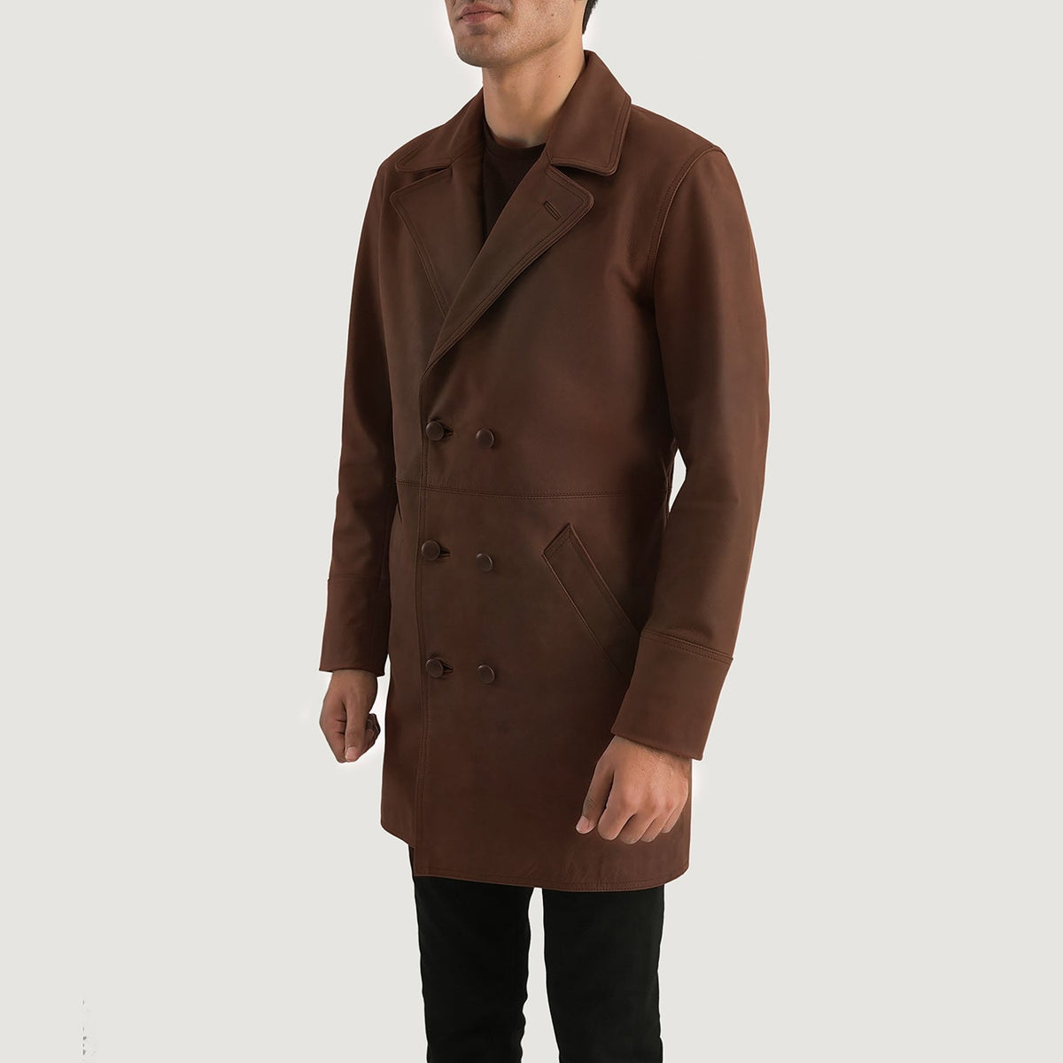 Half Life Brown Leather Coat - men's coat in brown cowhide leather, view 2