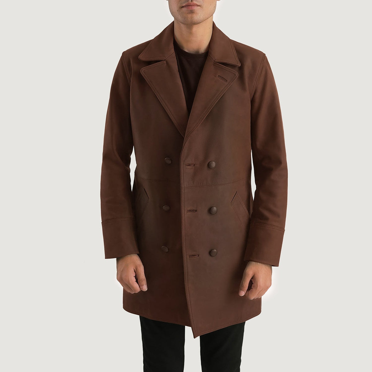 Half Life Brown Leather Coat - men's coat in brown cowhide leather, view 3