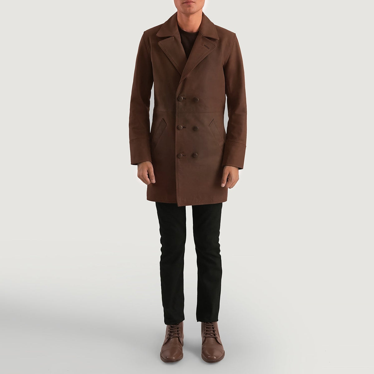 Half Life Brown Leather Coat - men's coat in brown cowhide leather, view 4