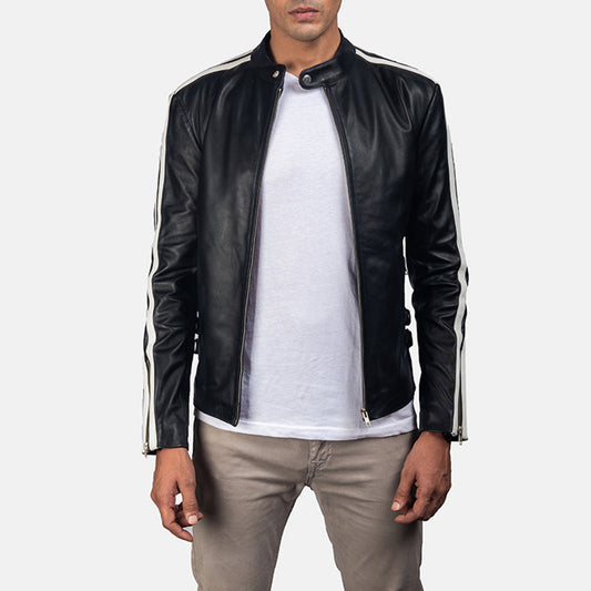 Hank Black Leather Biker Jacket - men's jacket in black cowhide leather, view 1