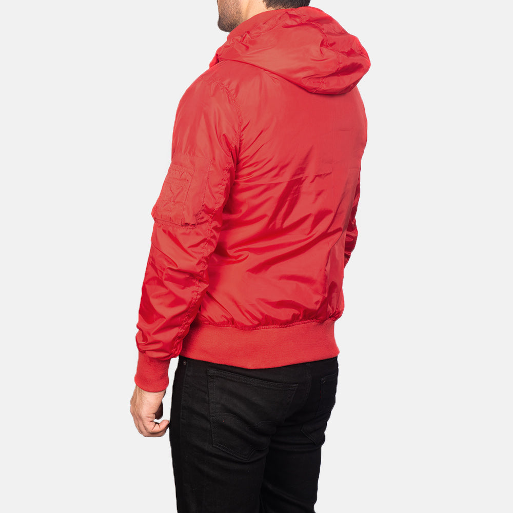 Hanklin Ma-1 Red Hooded Bomber Jacket - men's jacket in red premium leather, view 5