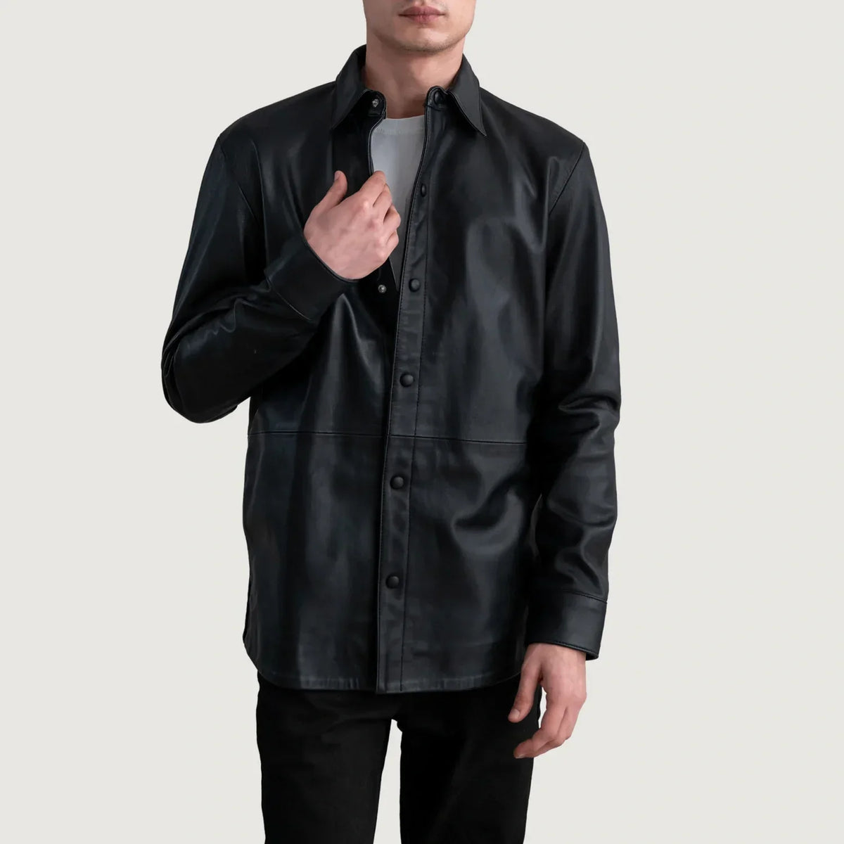 Haven Black Leather Shirt - men's shirt in black premium leather, view 1