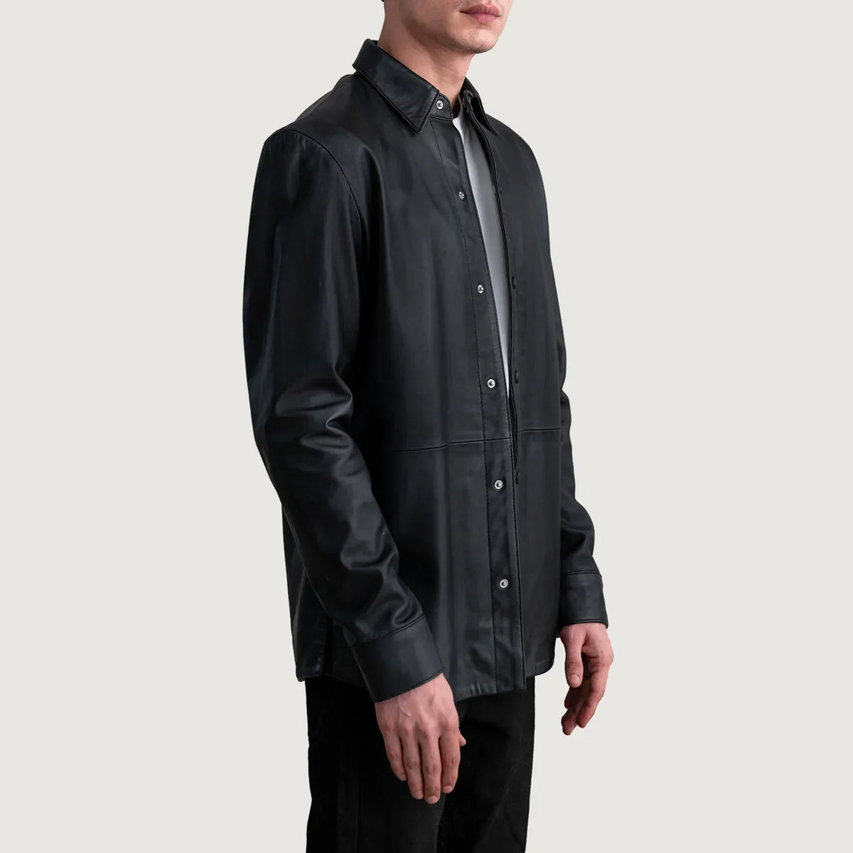 Haven Black Leather Shirt - men's shirt in black premium leather, view 2