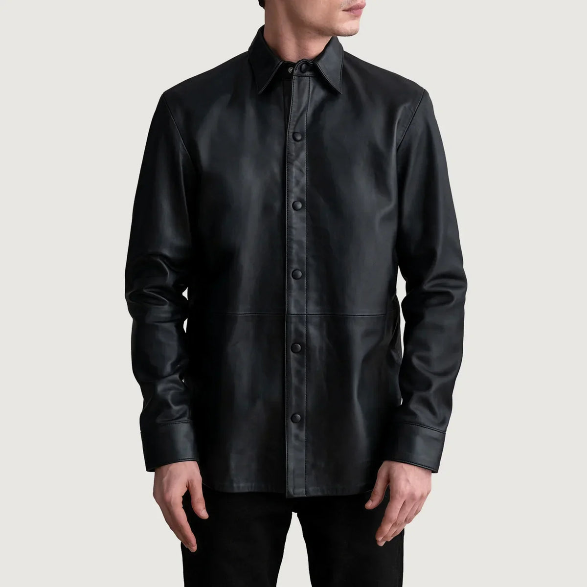 Haven Black Leather Shirt - men's shirt in black premium leather, view 3