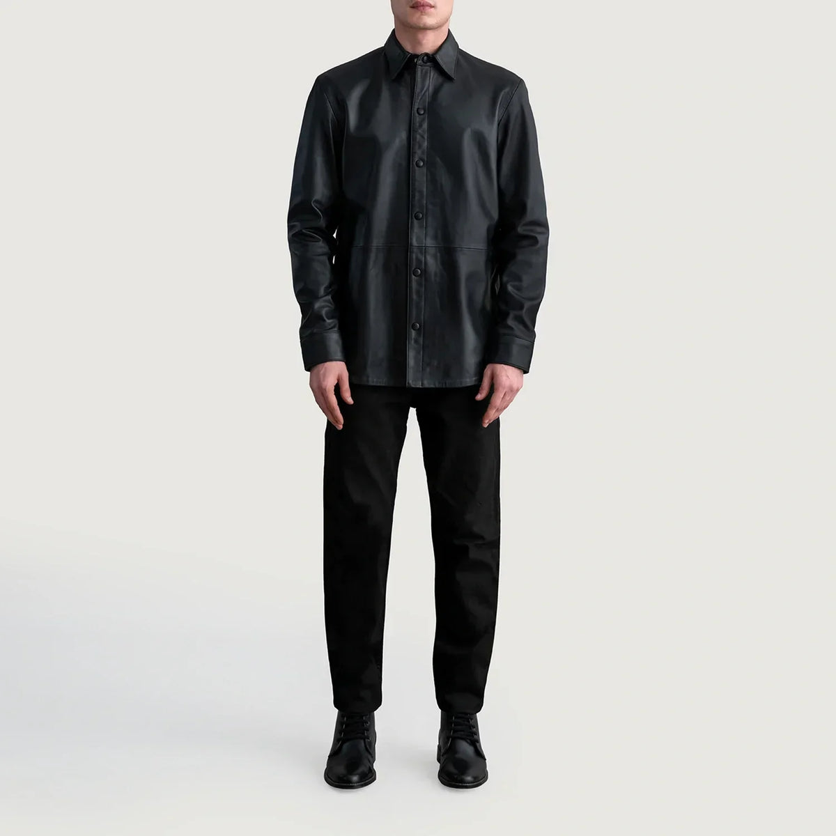 Haven Black Leather Shirt - men's shirt in black premium leather, view 4