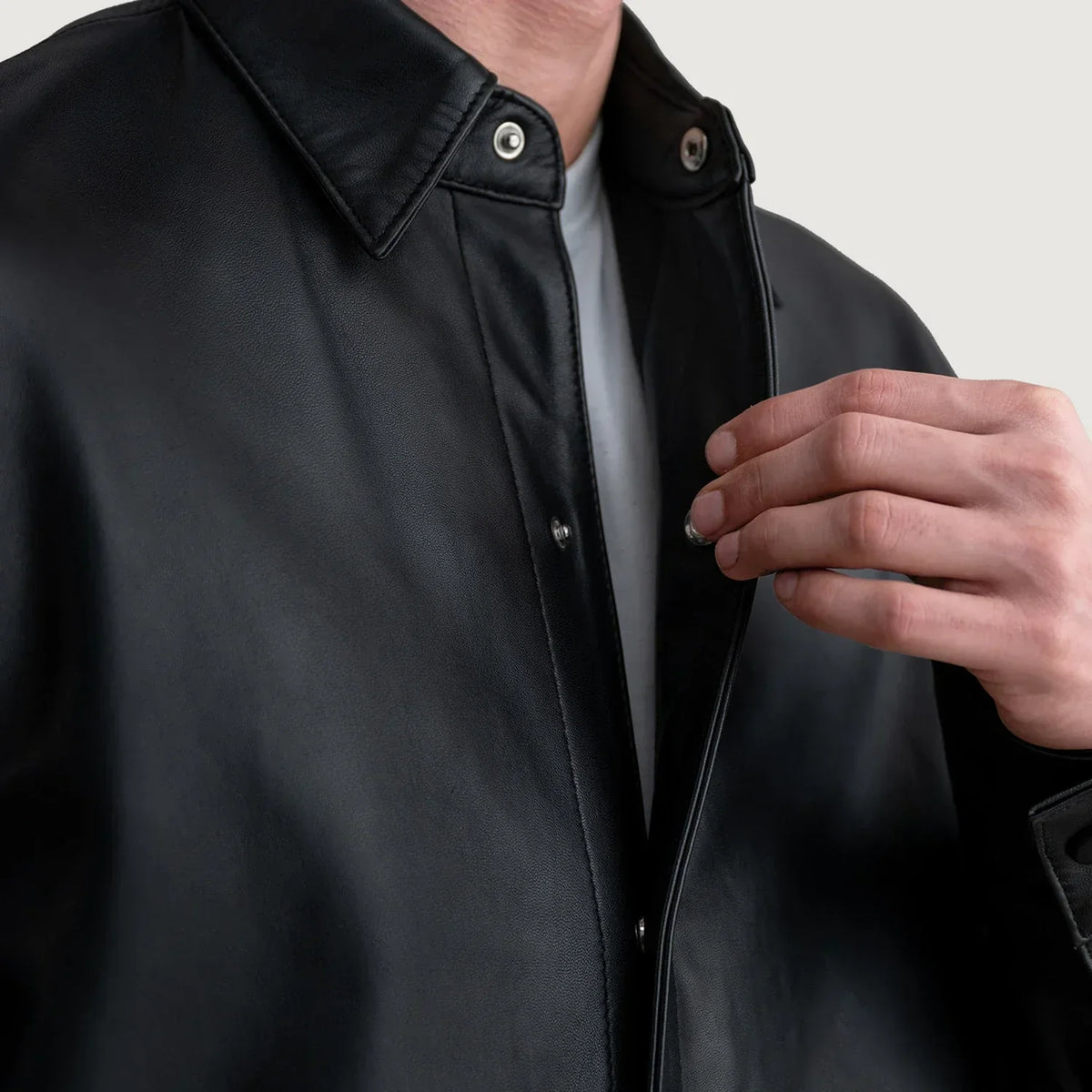 Haven Black Leather Shirt - men's shirt in black premium leather, view 5