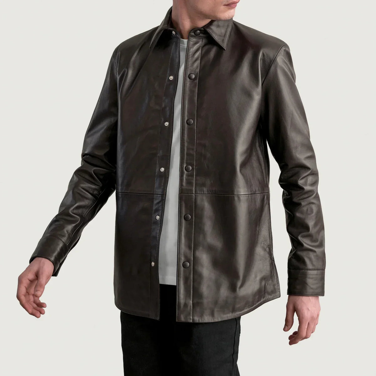 Haven Brown Leather Shirt - men's shirt in brown premium leather, view 1