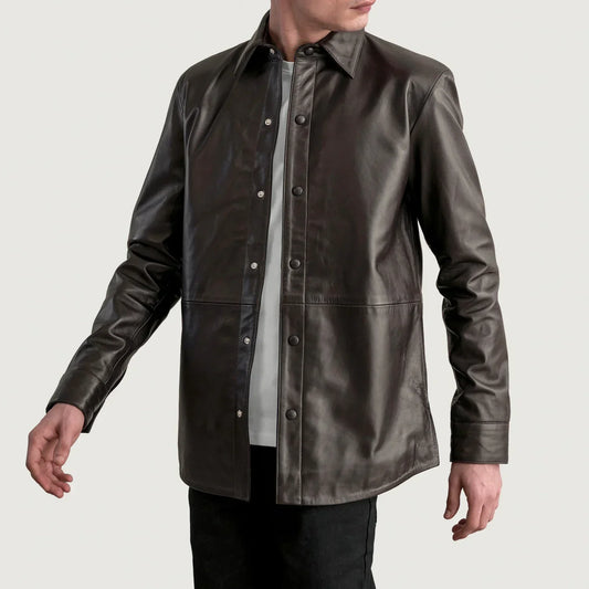 Haven Brown Leather Shirt - men's shirt in brown premium leather, view 1