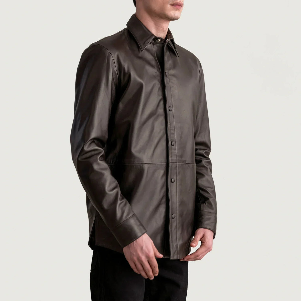 Haven Brown Leather Shirt - men's shirt in brown premium leather, view 2