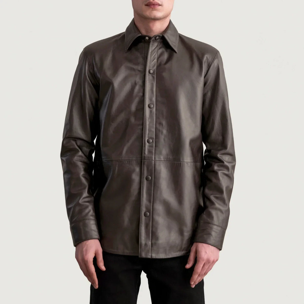 Haven Brown Leather Shirt - men's shirt in brown premium leather, view 3