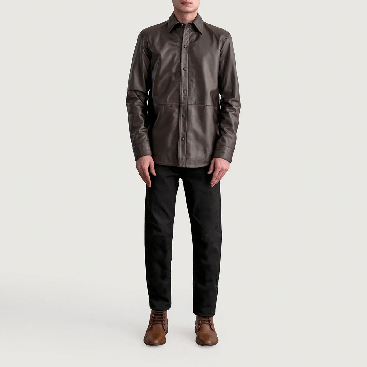 Haven Brown Leather Shirt - men's shirt in brown premium leather, view 4