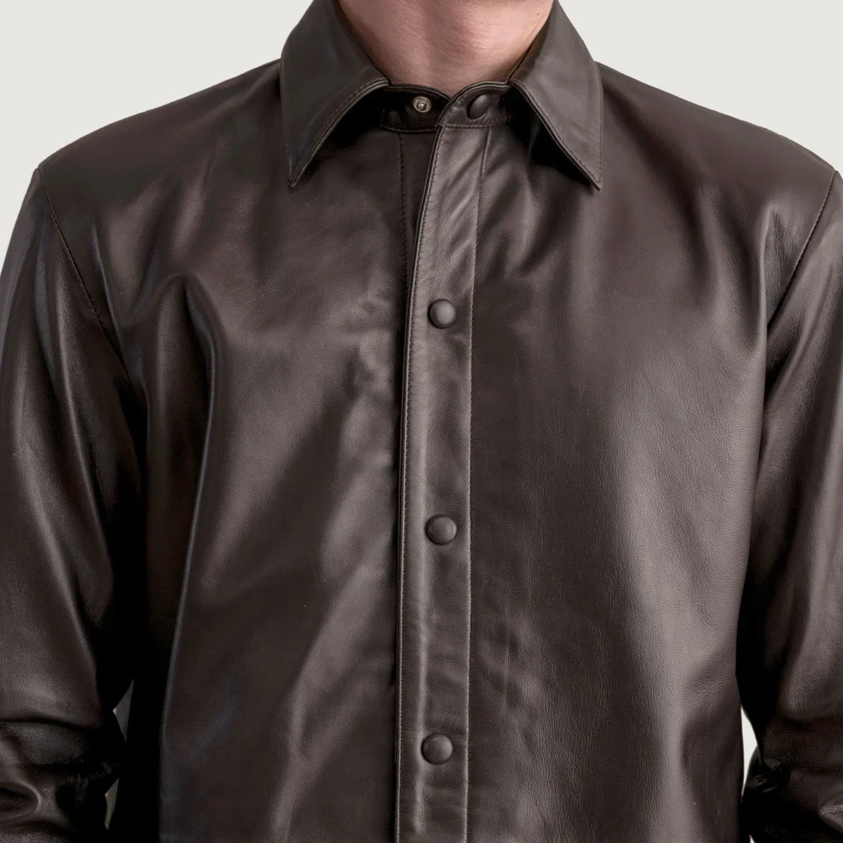 Haven Brown Leather Shirt - men's shirt in brown premium leather, view 5