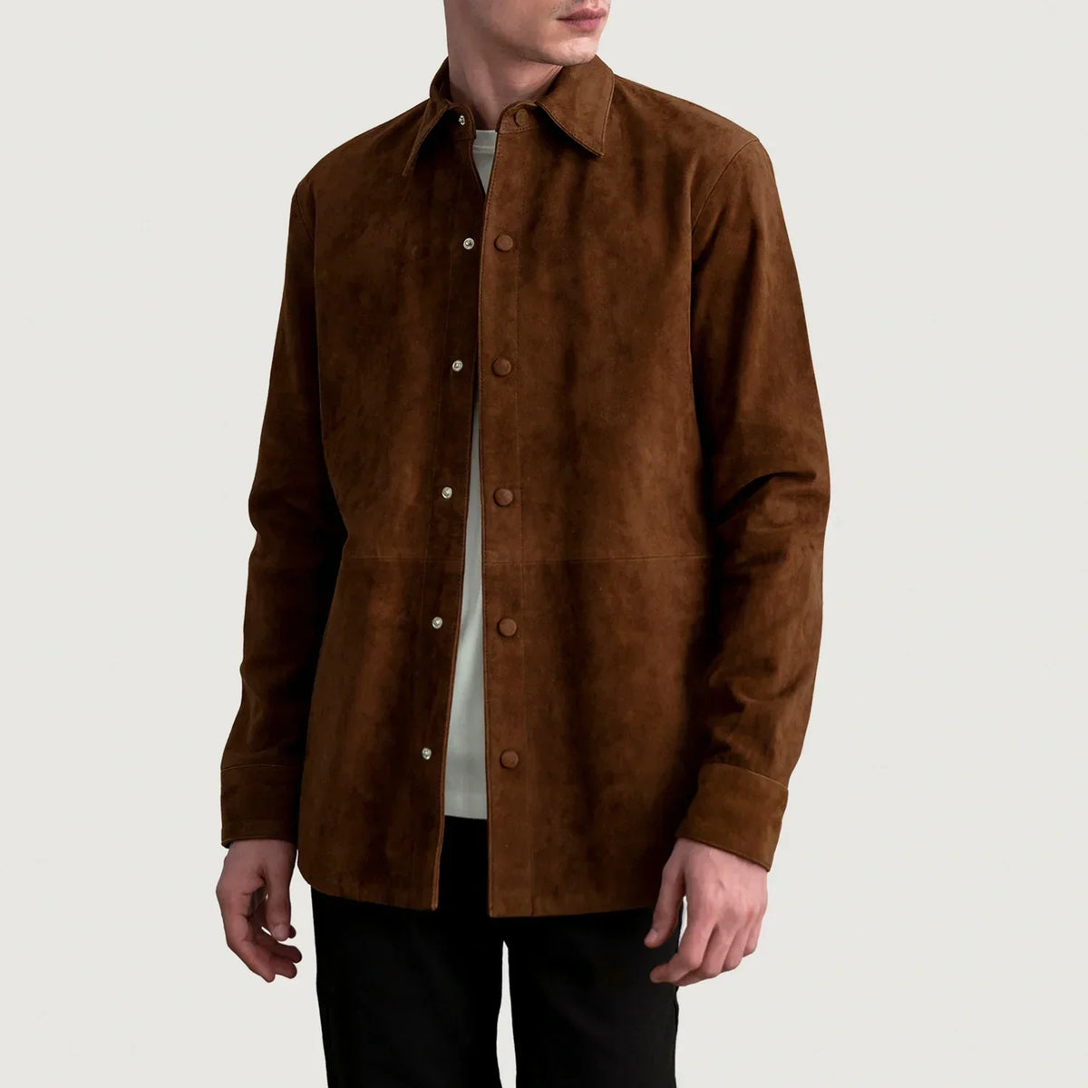 Haven Brown Suede Leather Shirt - men's shirt in brown suede leather, view 1