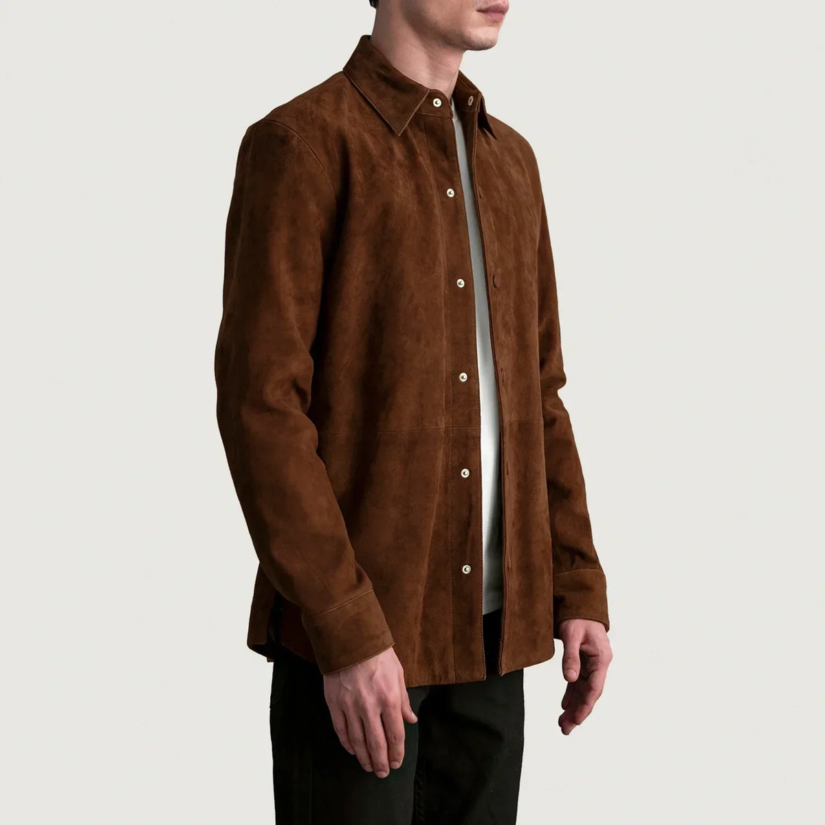 Haven Brown Suede Leather Shirt - men's shirt in brown suede leather, view 2