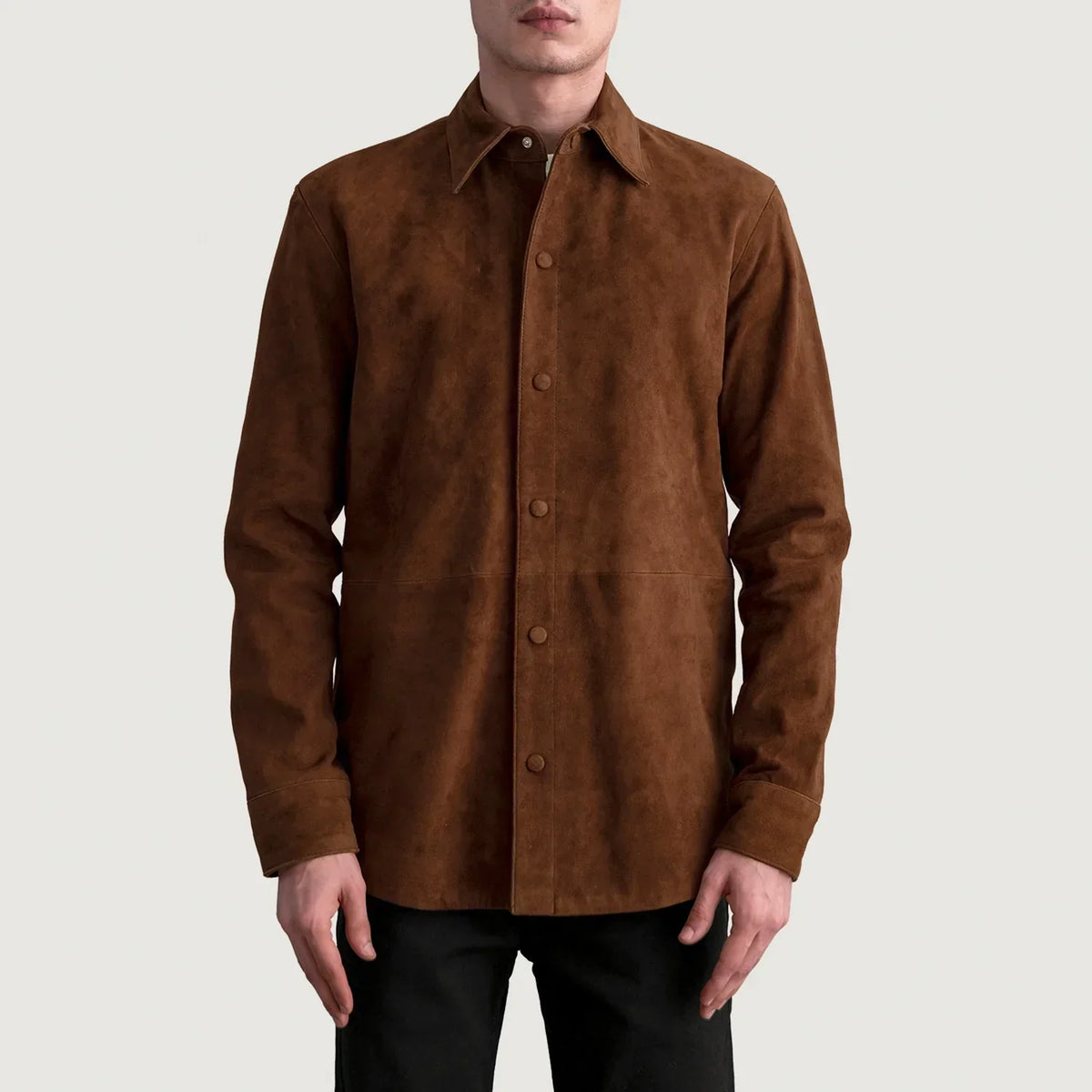 Haven Brown Suede Leather Shirt - men's shirt in brown suede leather, view 3