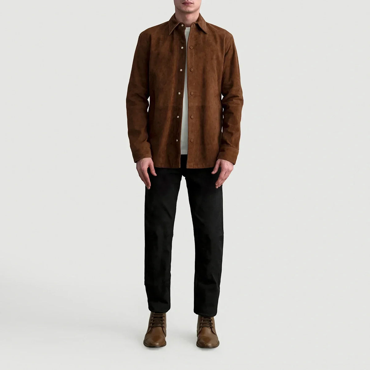 Haven Brown Suede Leather Shirt - men's shirt in brown suede leather, view 4