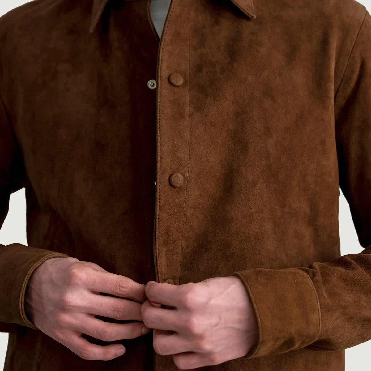 Haven Brown Suede Leather Shirt - men's shirt in brown suede leather, view 5