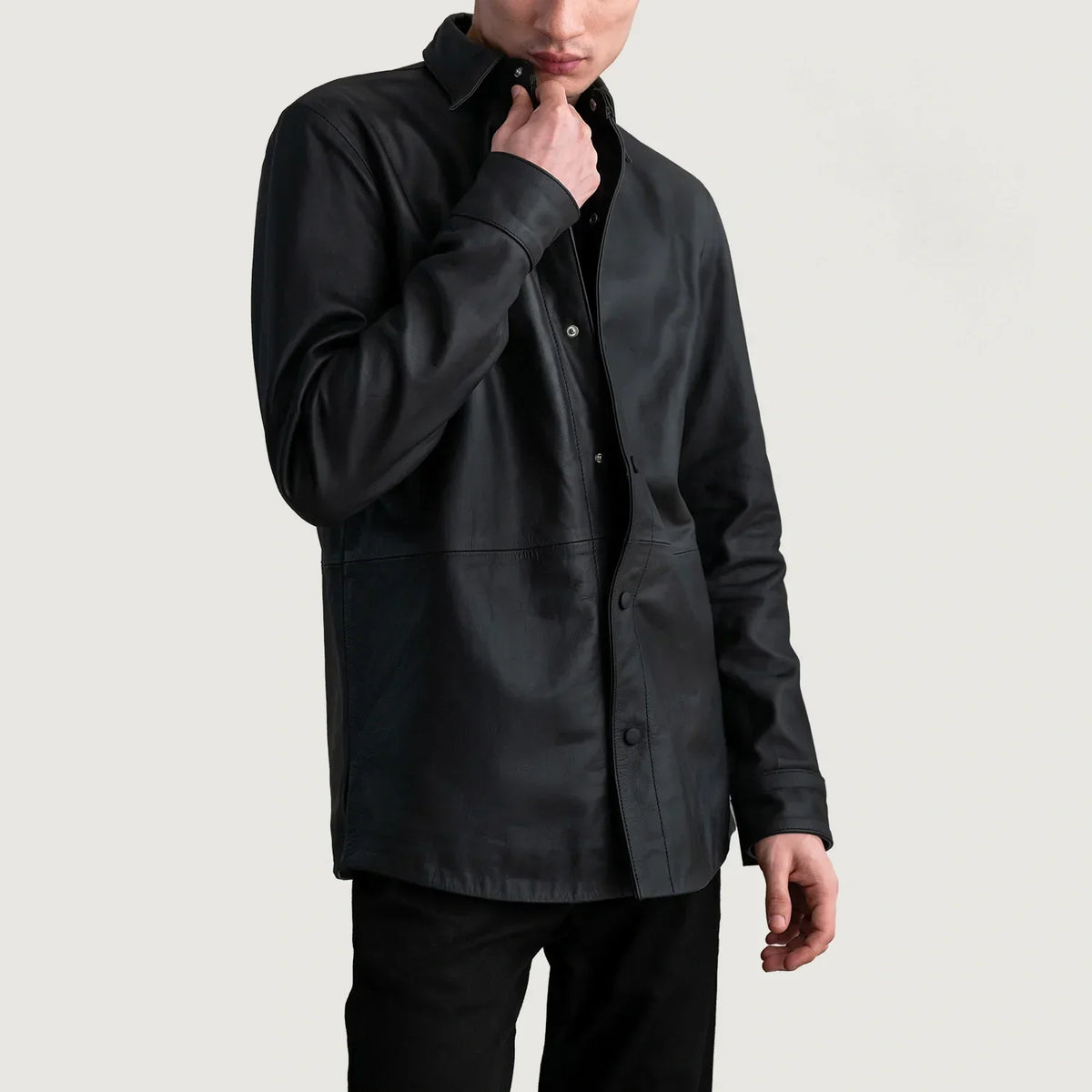 Haven Matte Black Leather Shirt - men's shirt in black premium leather, view 1