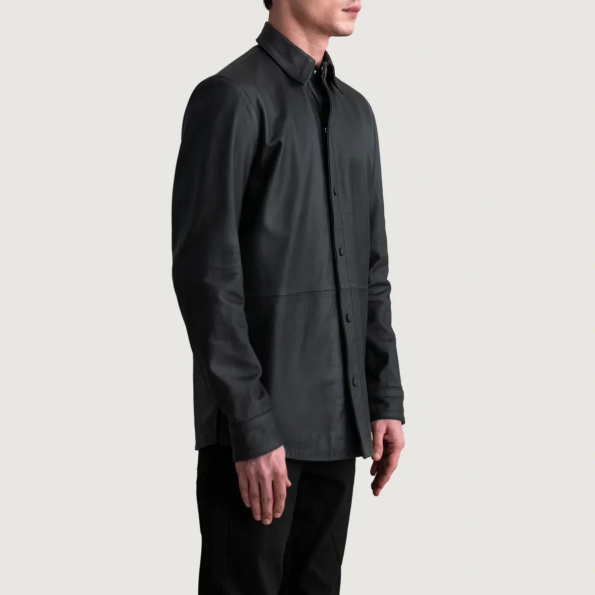 Haven Matte Black Leather Shirt - men's shirt in black premium leather, view 2