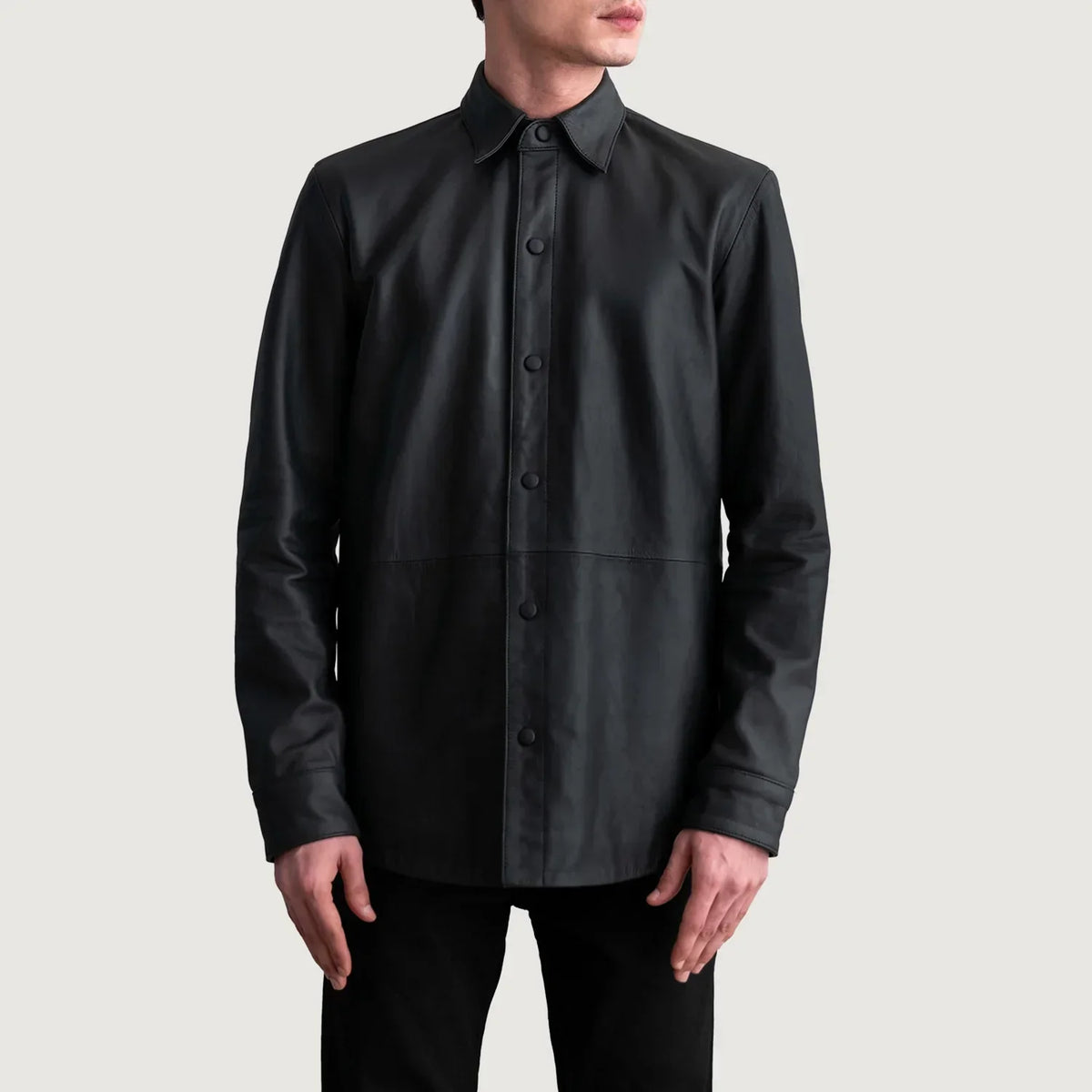 Haven Matte Black Leather Shirt - men's shirt in black premium leather, view 3