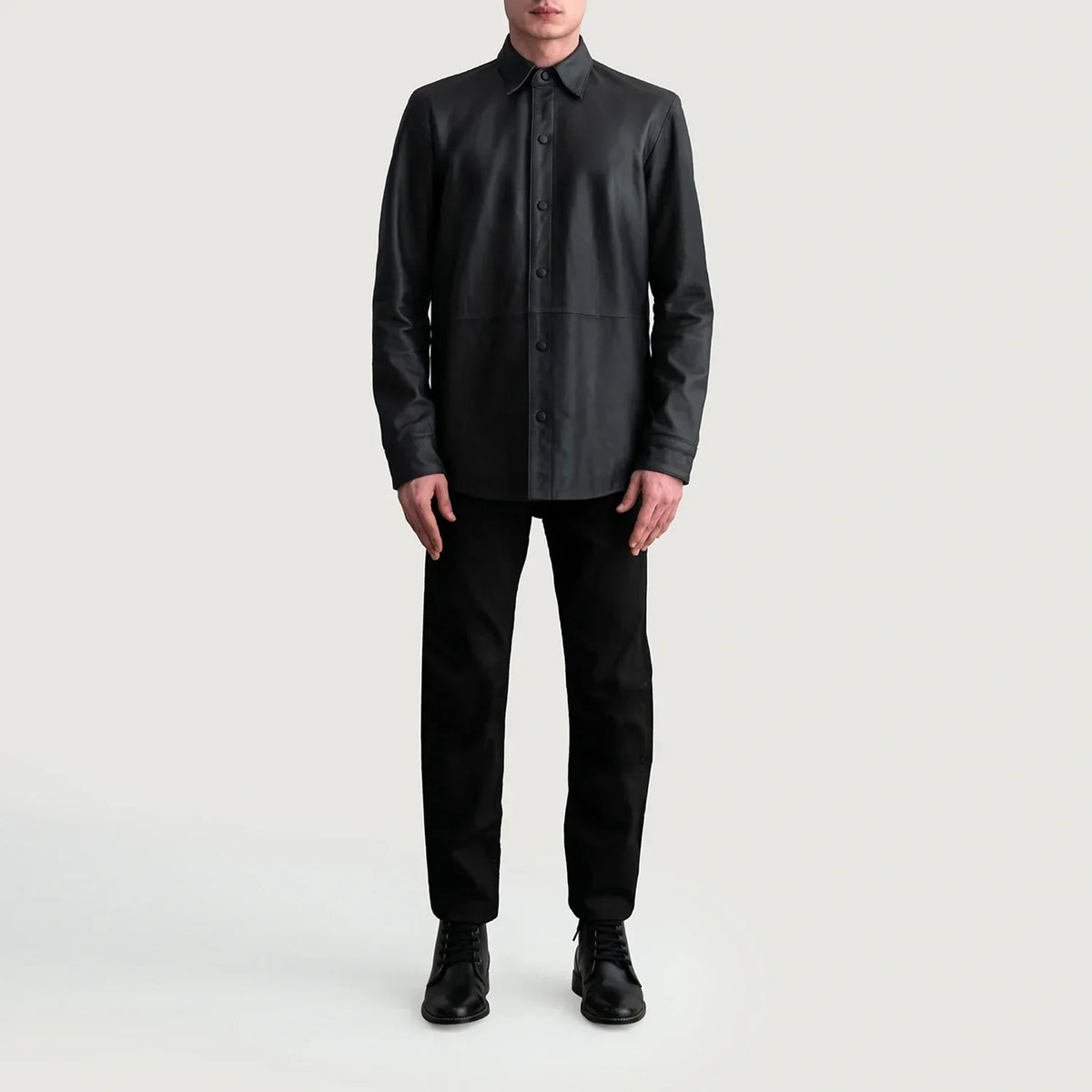 Haven Matte Black Leather Shirt - men's shirt in black premium leather, view 4