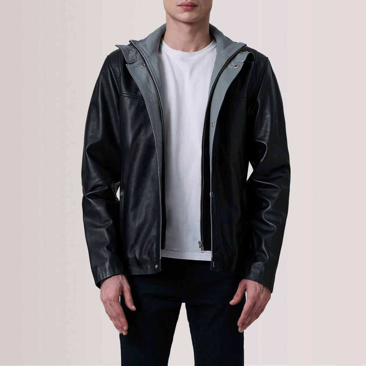 Henrik Black Leather Cafe Racer Jacket - men's jacket in black premium leather, view 1
