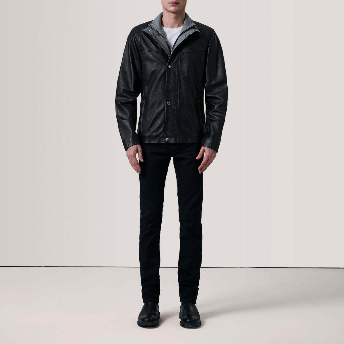 Henrik Black Leather Cafe Racer Jacket - men's jacket in black premium leather, view 2