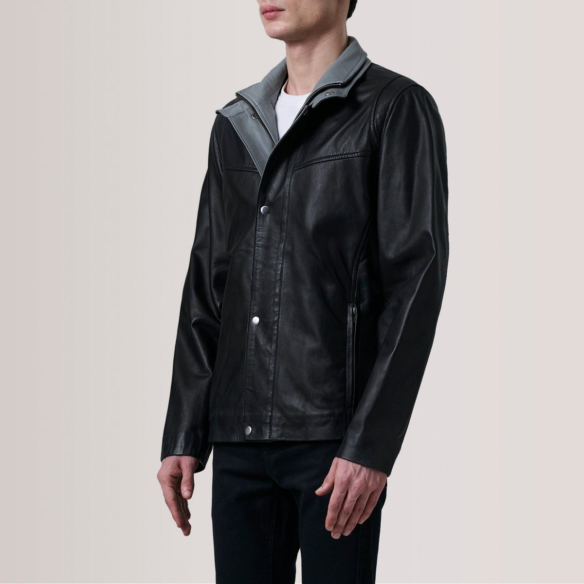 Henrik Black Leather Cafe Racer Jacket - men's jacket in black premium leather, view 3