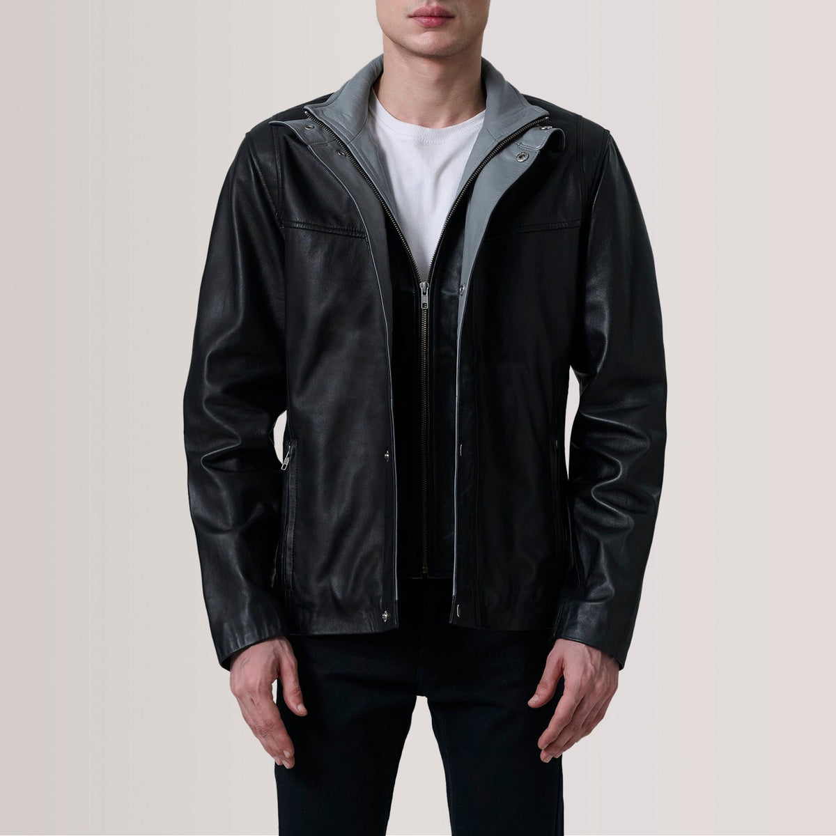 Henrik Black Leather Cafe Racer Jacket - men's jacket in black premium leather, view 5