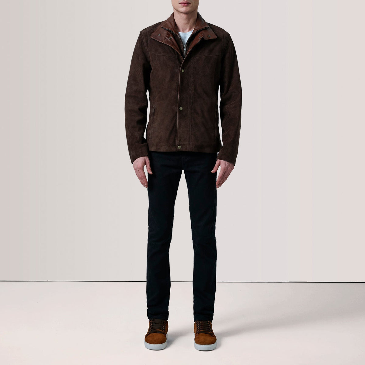 Henrik Brown Suede Cafe Racer Jacket - men's jacket in brown suede leather, view 2