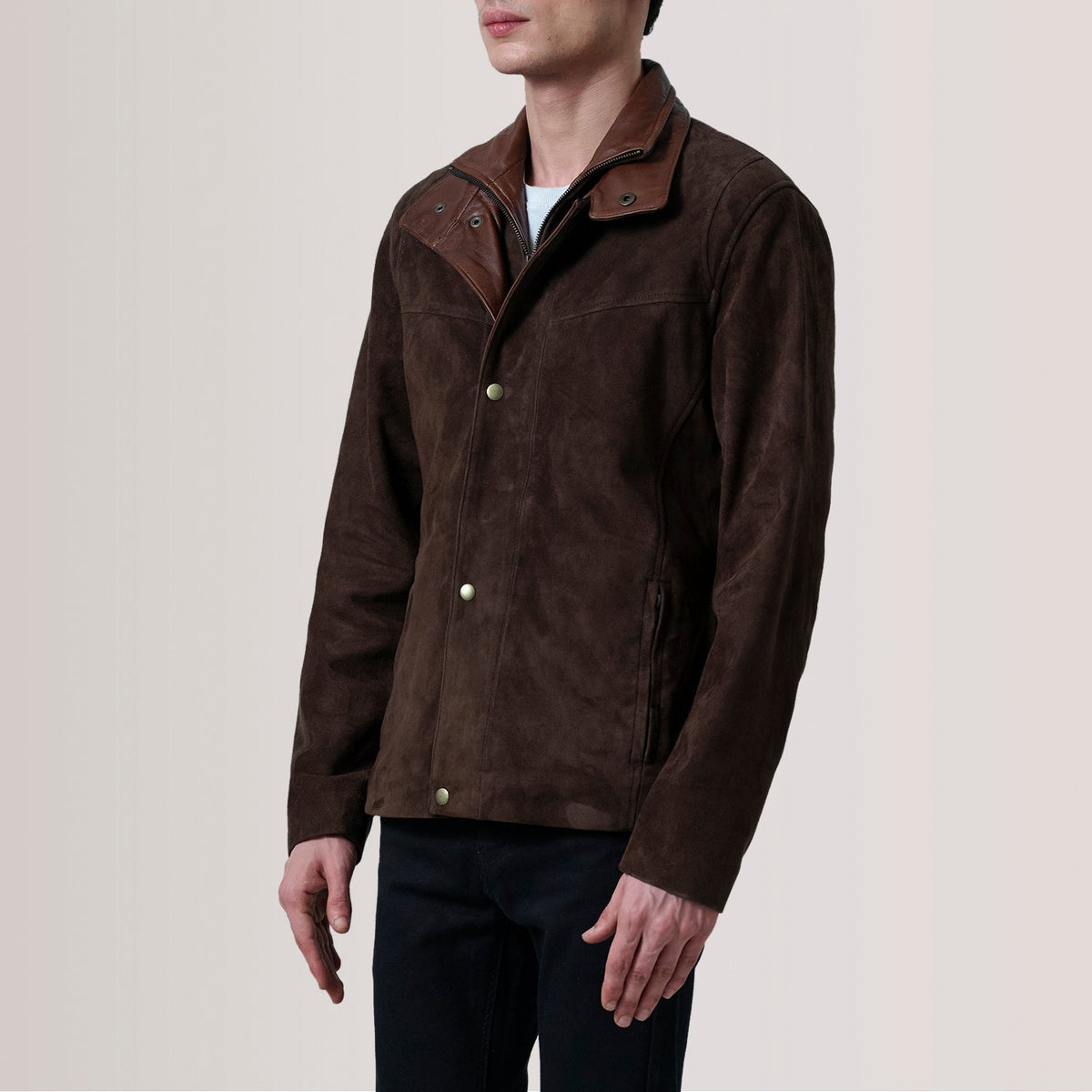 Henrik Brown Suede Cafe Racer Jacket - men's jacket in brown suede leather, view 3