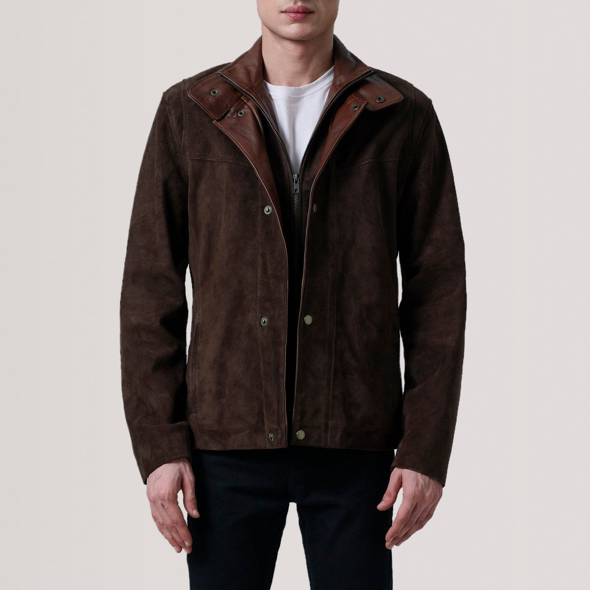 Henrik Brown Suede Cafe Racer Jacket - men's jacket in brown suede leather, view 4