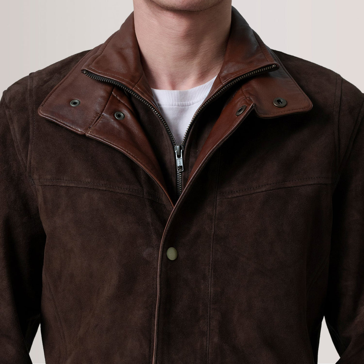 Henrik Brown Suede Cafe Racer Jacket - men's jacket in brown suede leather, view 5
