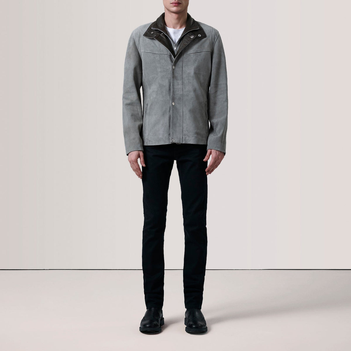 Henrik Grey Suede Cafe Racer Jacket - men's jacket in grey suede leather, view 2