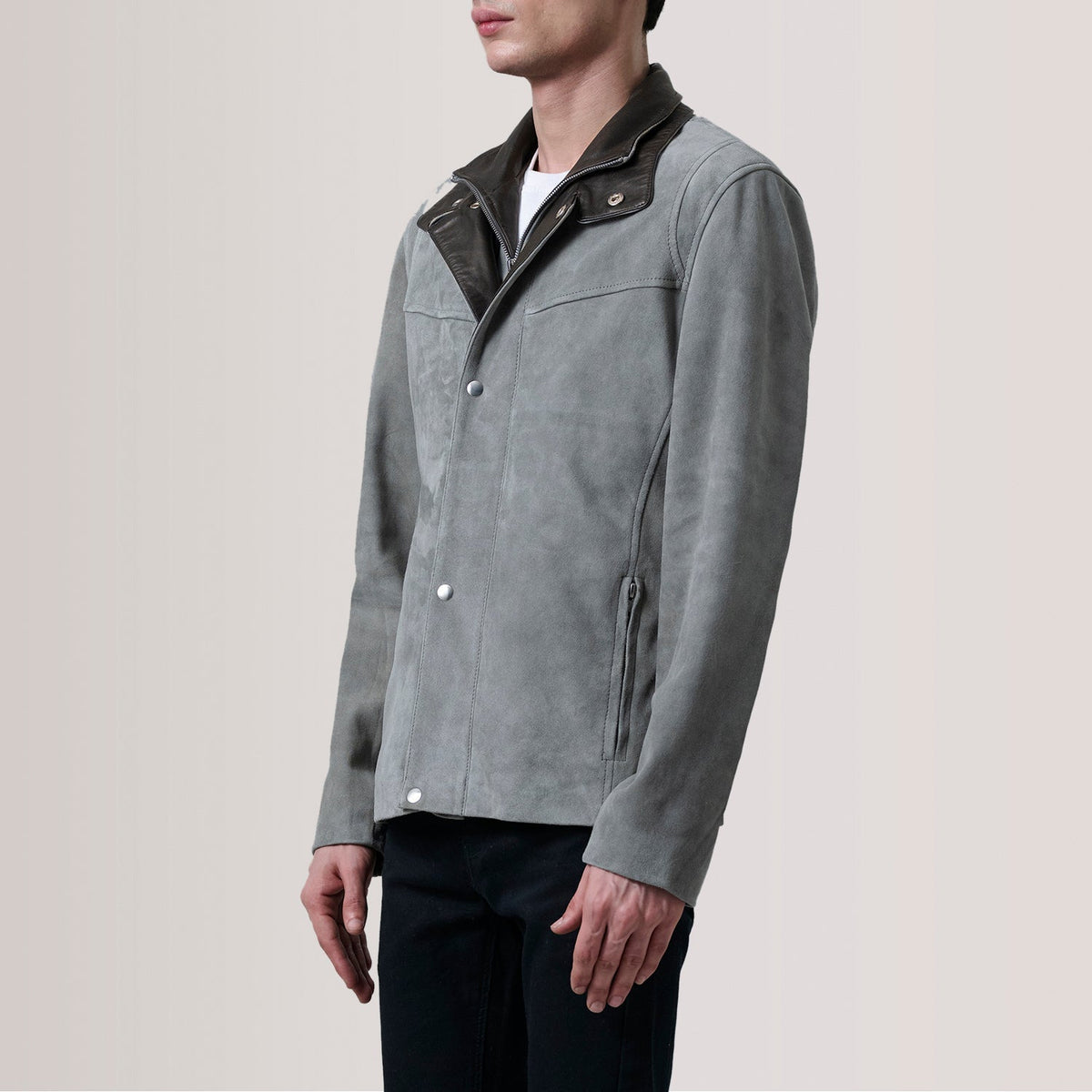 Henrik Grey Suede Cafe Racer Jacket - men's jacket in grey suede leather, view 3