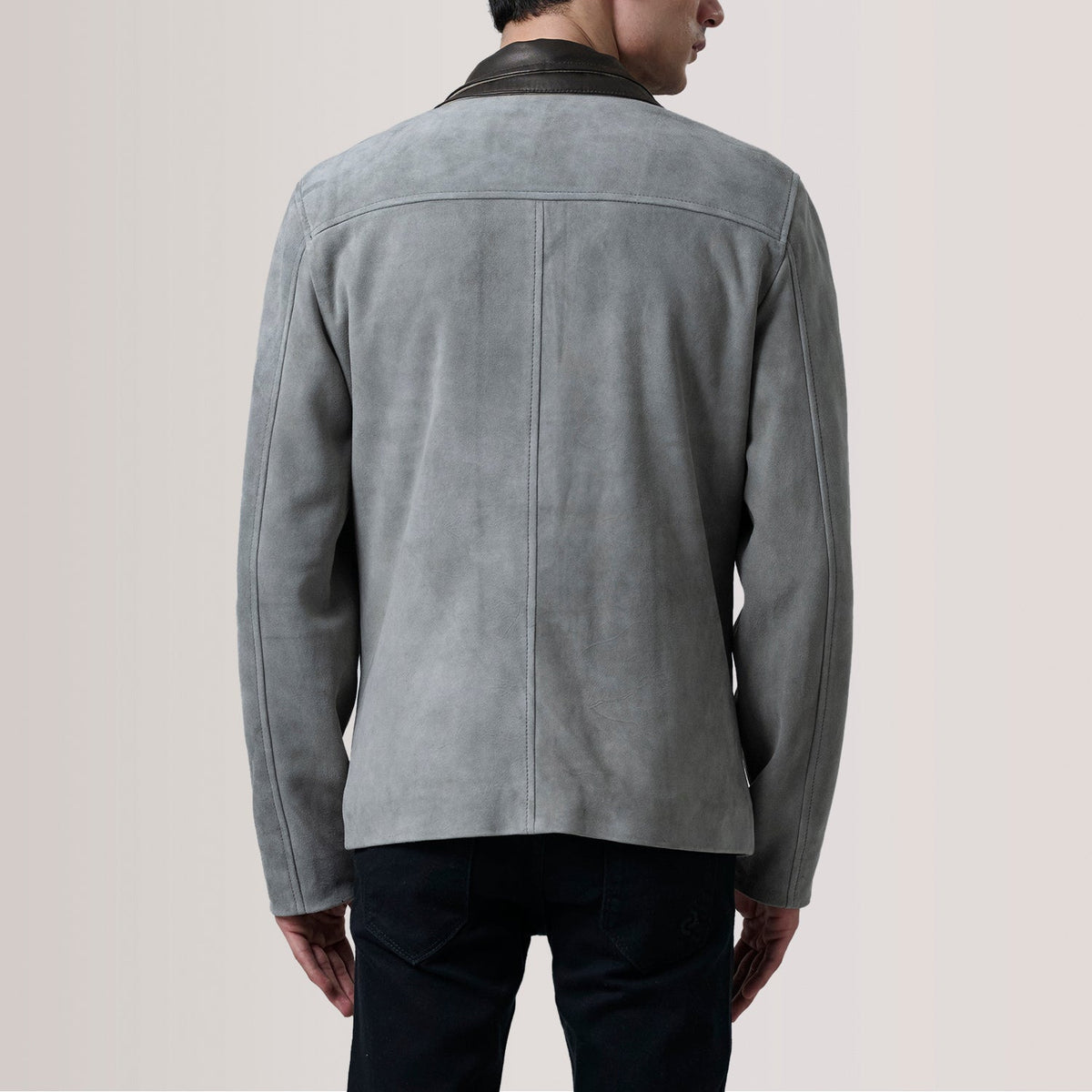 Henrik Grey Suede Cafe Racer Jacket - men's jacket in grey suede leather, view 4
