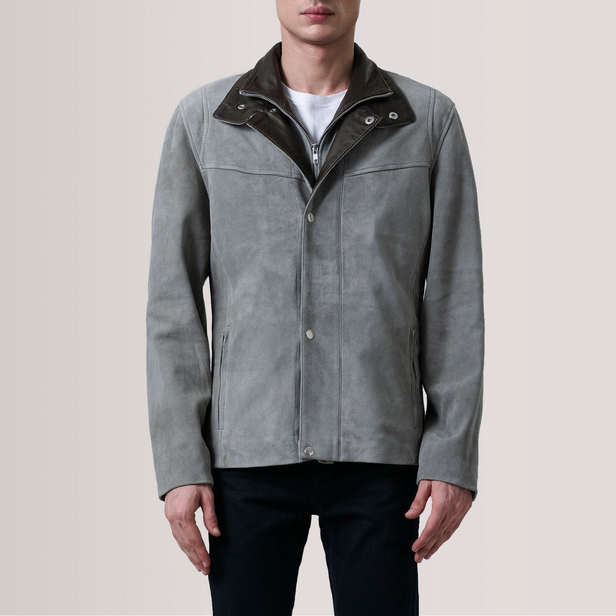 Henrik Grey Suede Cafe Racer Jacket - men's jacket in grey suede leather, view 5