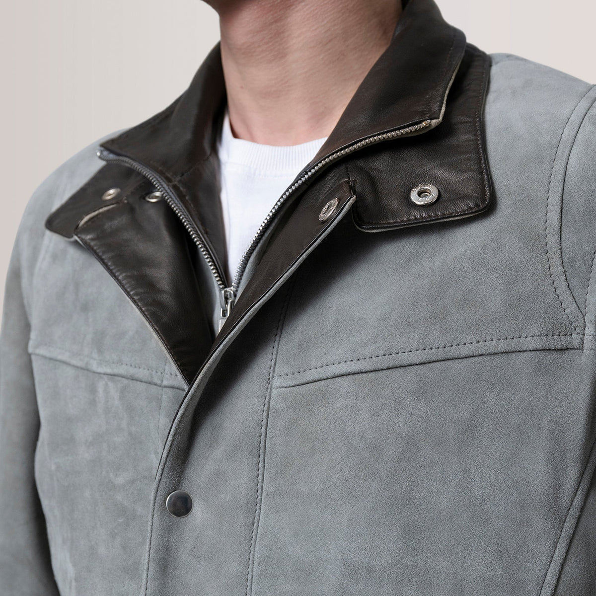 Henrik Grey Suede Cafe Racer Jacket - men's jacket in grey suede leather, view 6