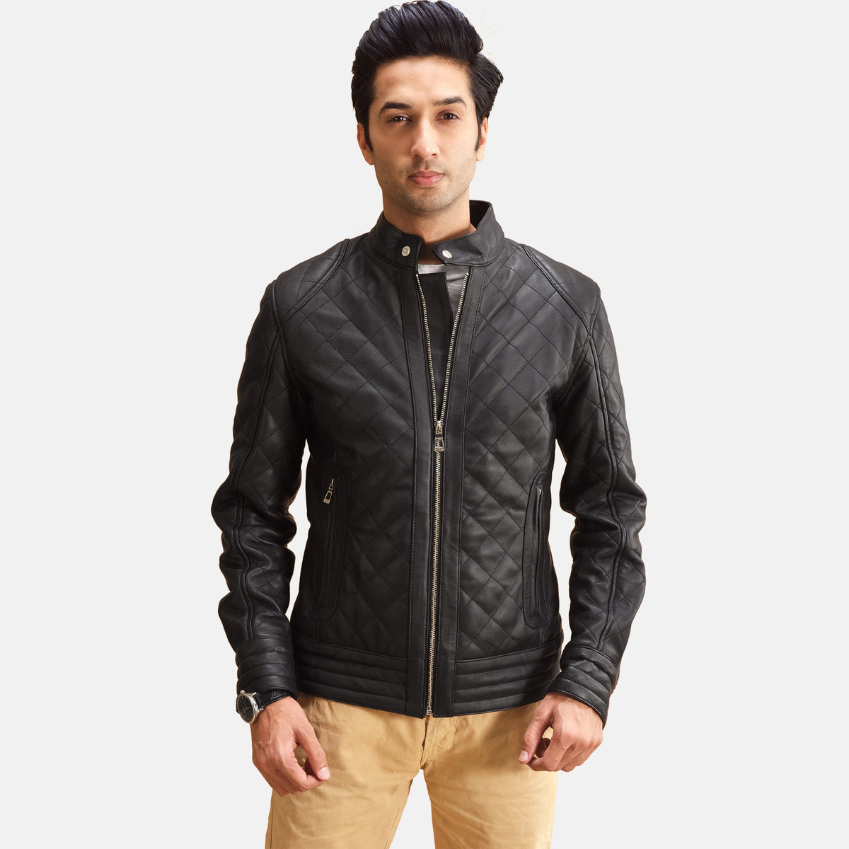 Henry Quilted Black Leather Jacket - men's jacket in black premium leather, view 1