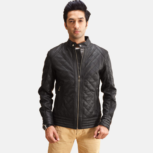 Henry Quilted Black Leather Jacket - men's jacket in black premium leather, view 1