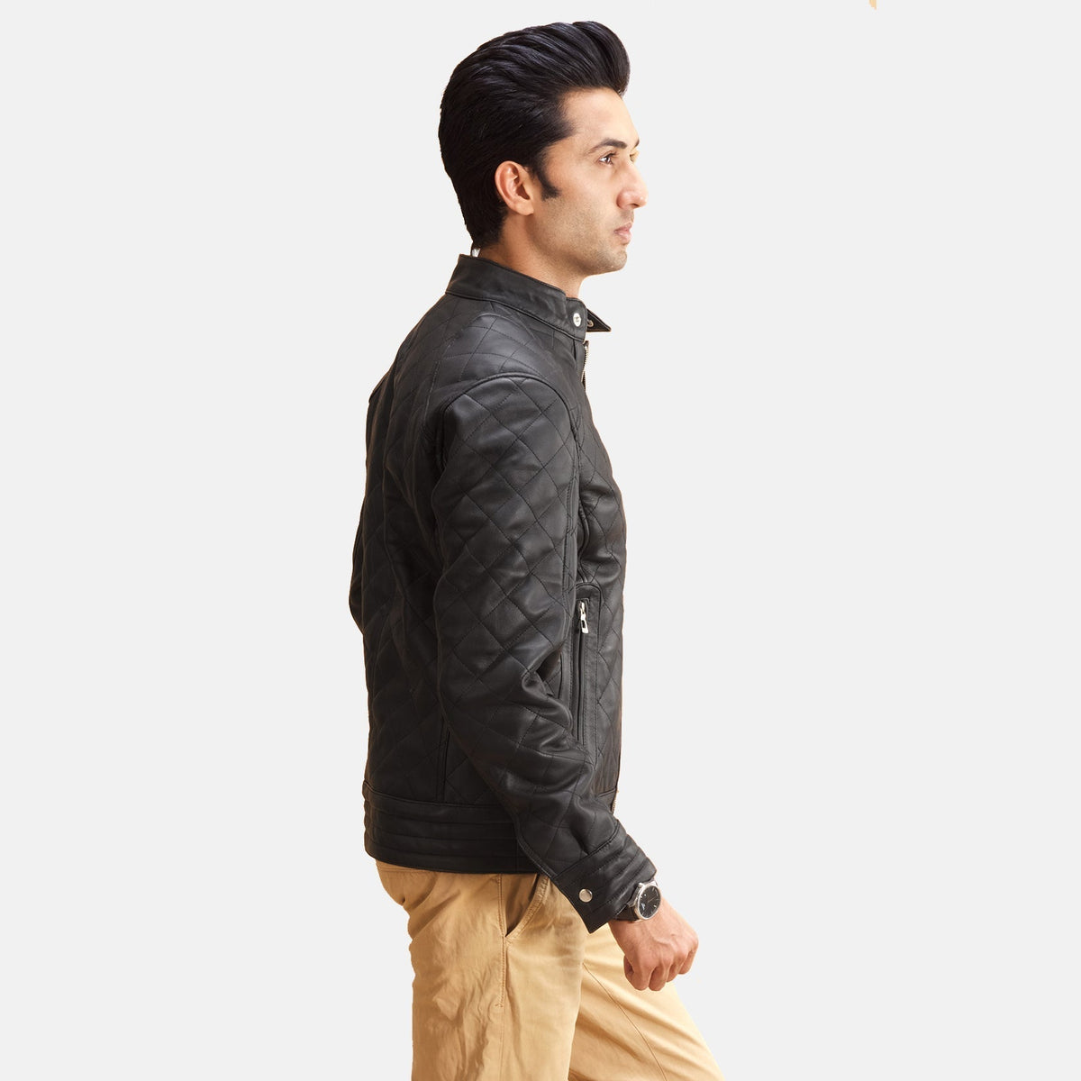Henry Quilted Black Leather Jacket - men's jacket in black premium leather, view 2